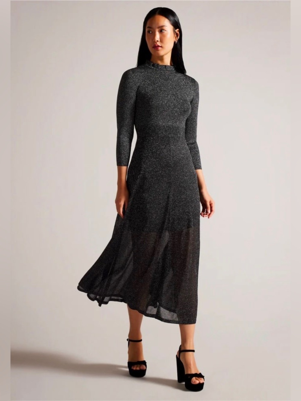 TED BAKER KANNIE METALLIC KNITTED MAXI DRESS 4